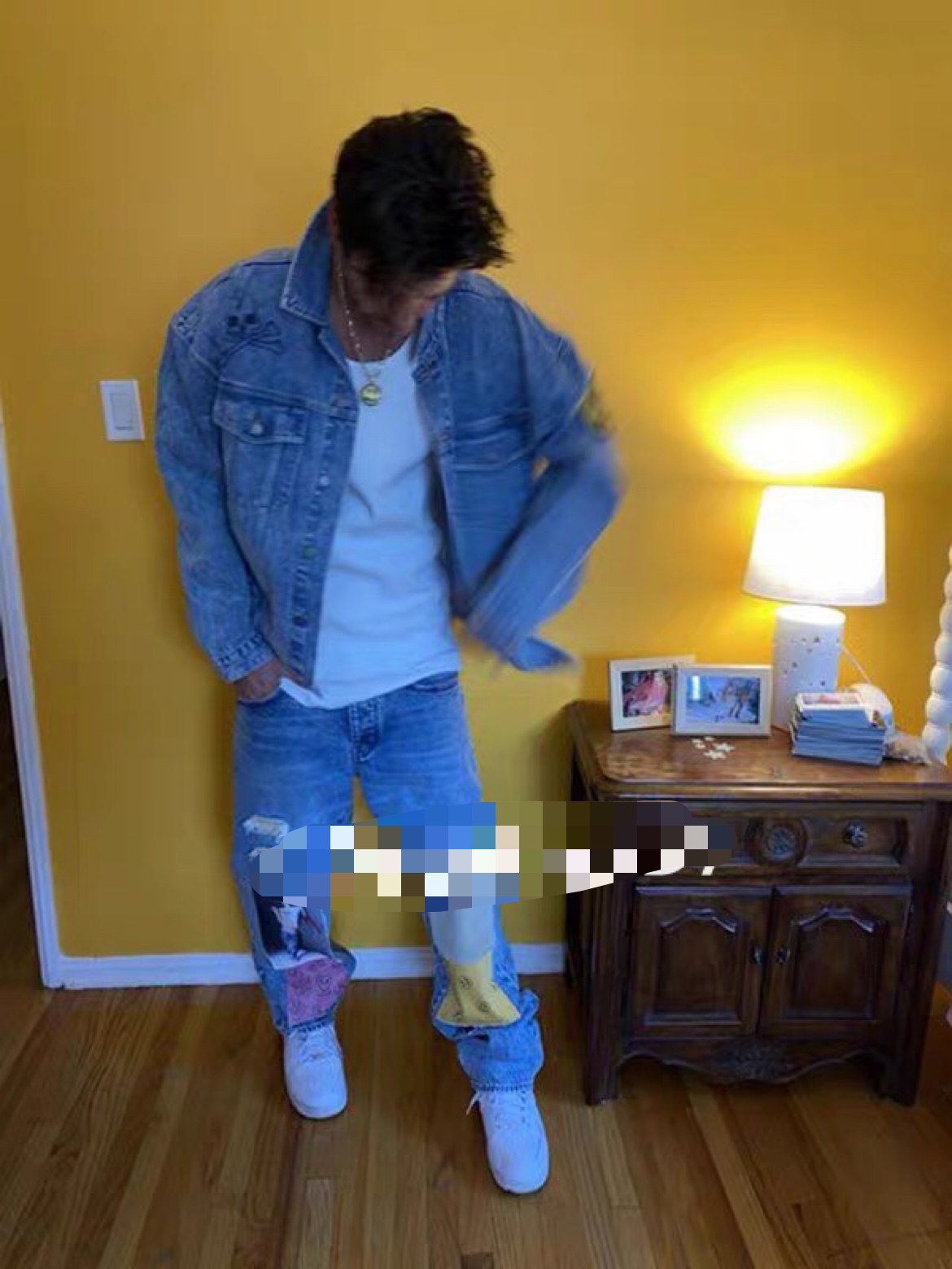 Drew Smiley Bear Patch Ripped Denim Trousers pants