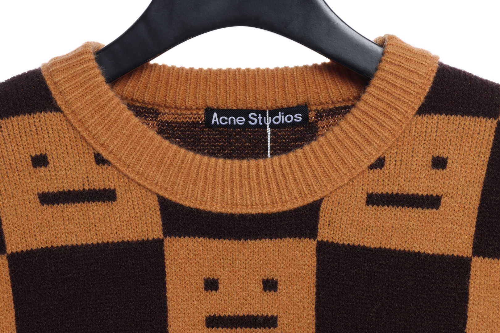 22S SACNE STUDIOS Checkerboard Square Smiley Crew Neck Sweater