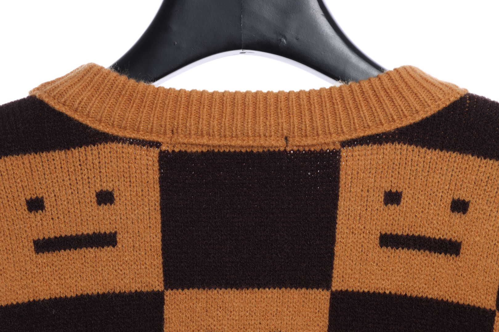 22S SACNE STUDIOS Checkerboard Square Smiley Crew Neck Sweater