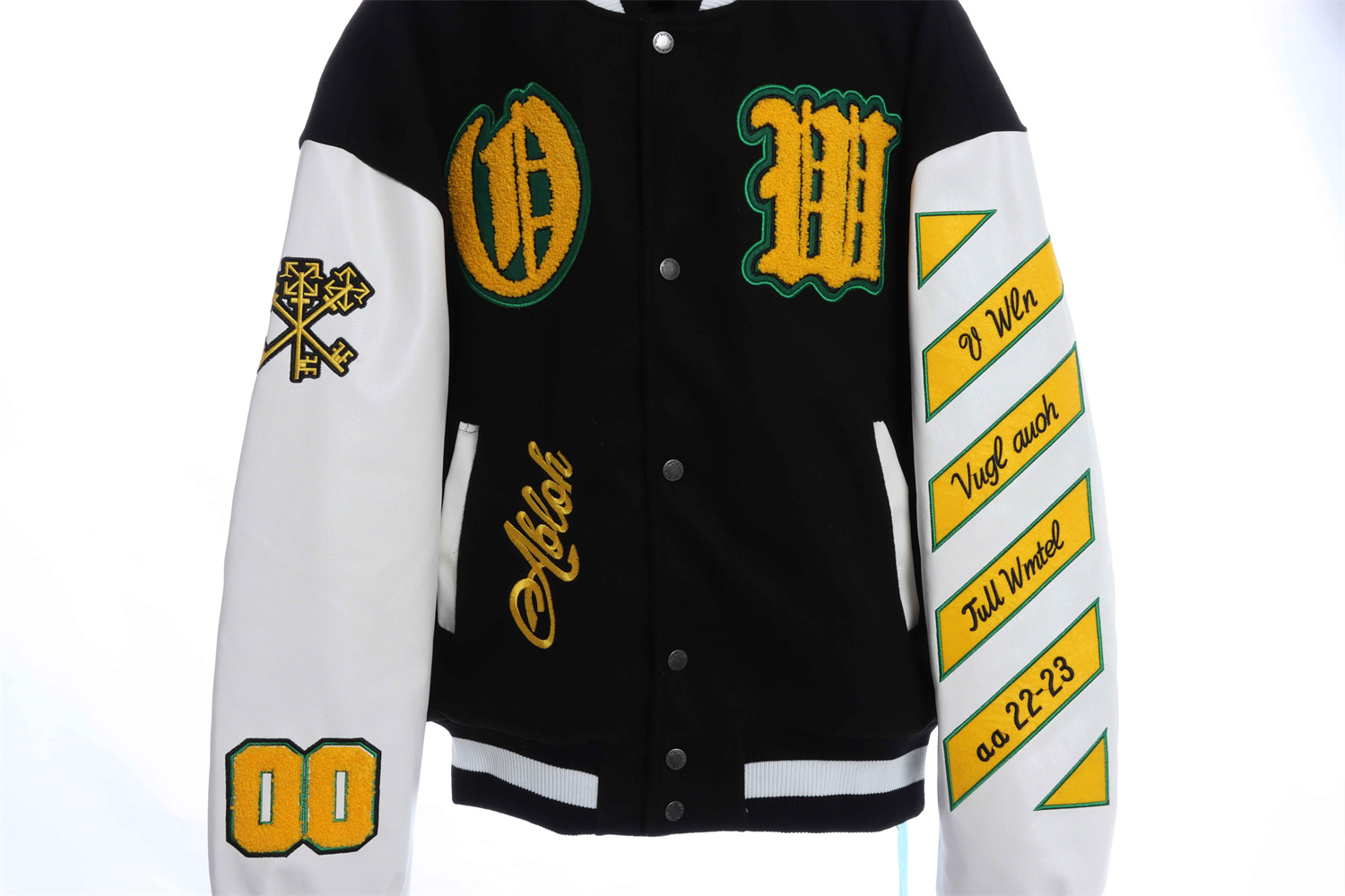 OW22FW multi-icon badge wool woolen stitching jacket thickened cotton baseball uniform jacket