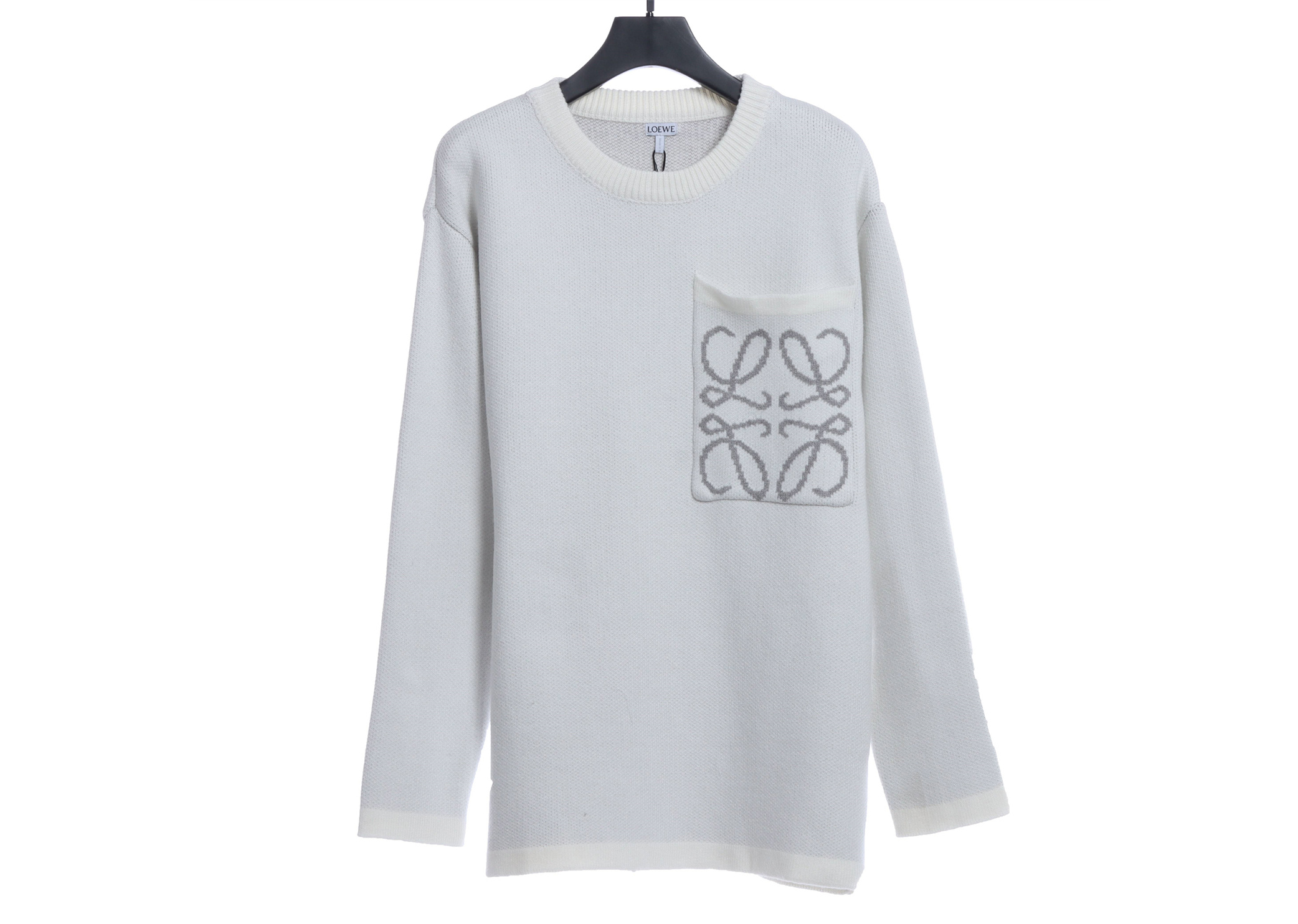 Loevve 22FW pocket four-leaf clover jacquard crew neck sweater