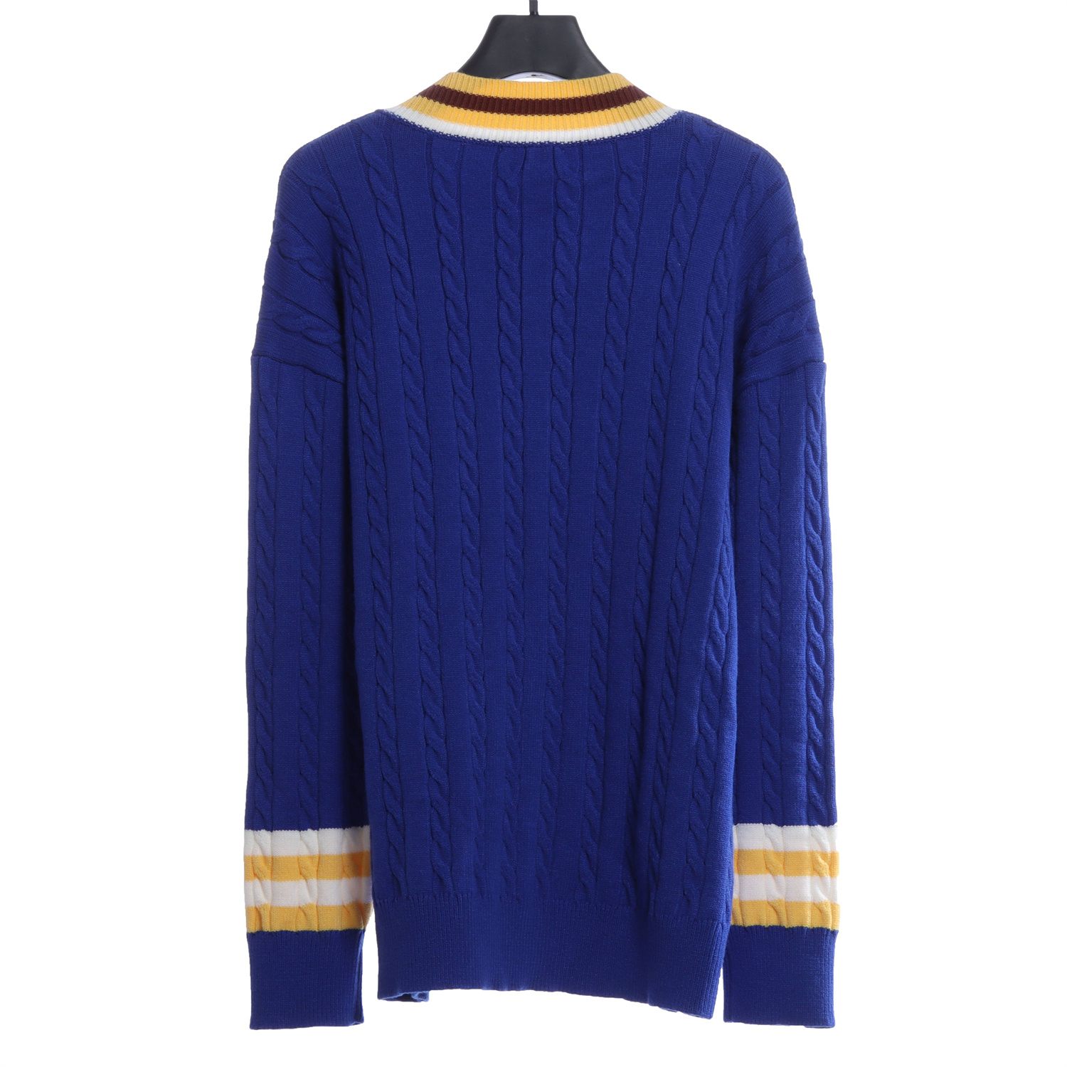LOEVVE SS22 striped color block V-neck pullover sweater