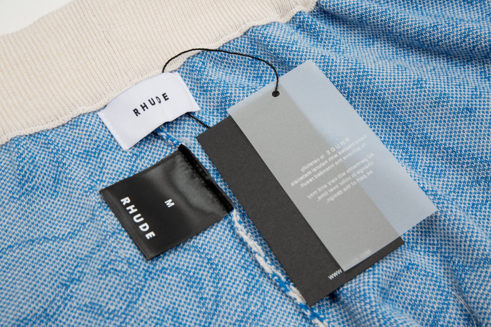 Rhud3 2023ss men’s and women’s identical Danube blue knitted shorts