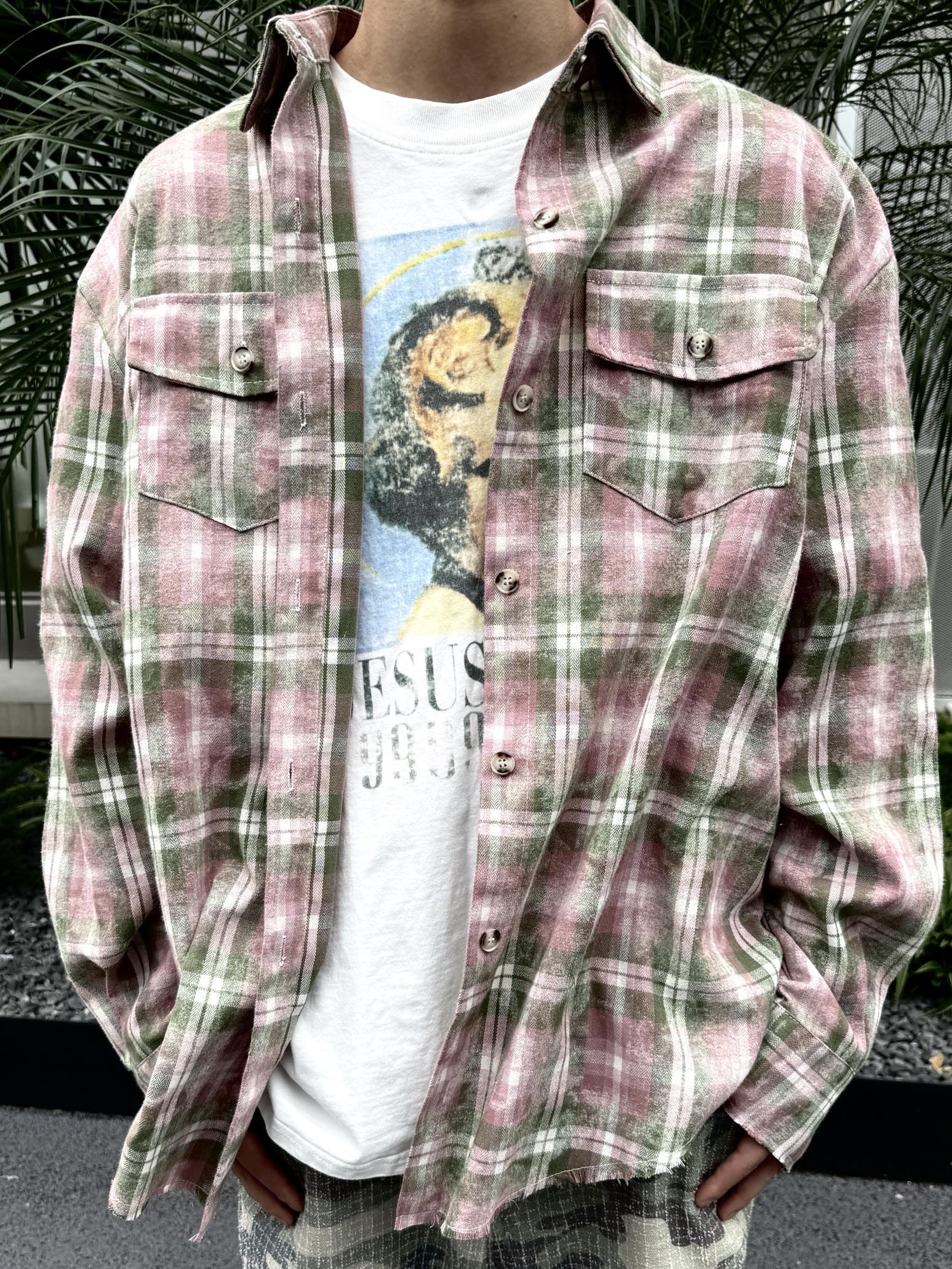 Vintage distressed and mottled DirtyFit worn-look plaid flannel pure cotton Shirt