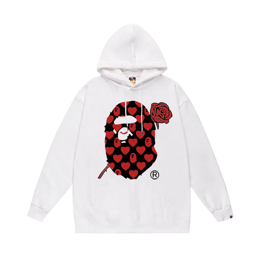 BAPE red rose Ape Head heart graphic hoodie