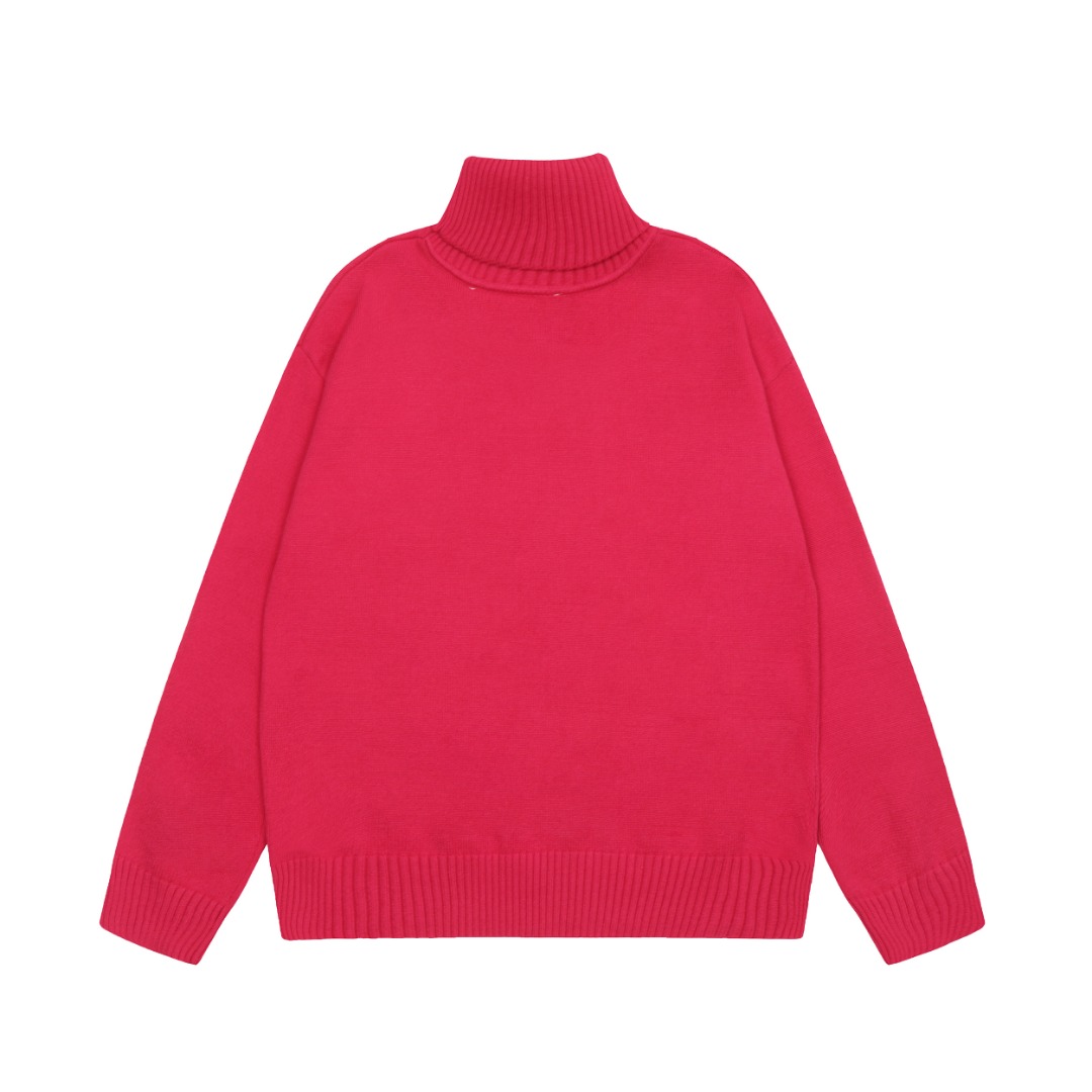 Am1 2024SS classic red jacquard big heart turtleneck sweater