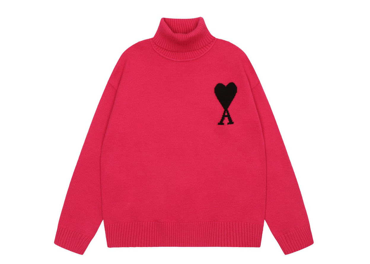 Am1 2024SS classic red jacquard big heart turtleneck sweater