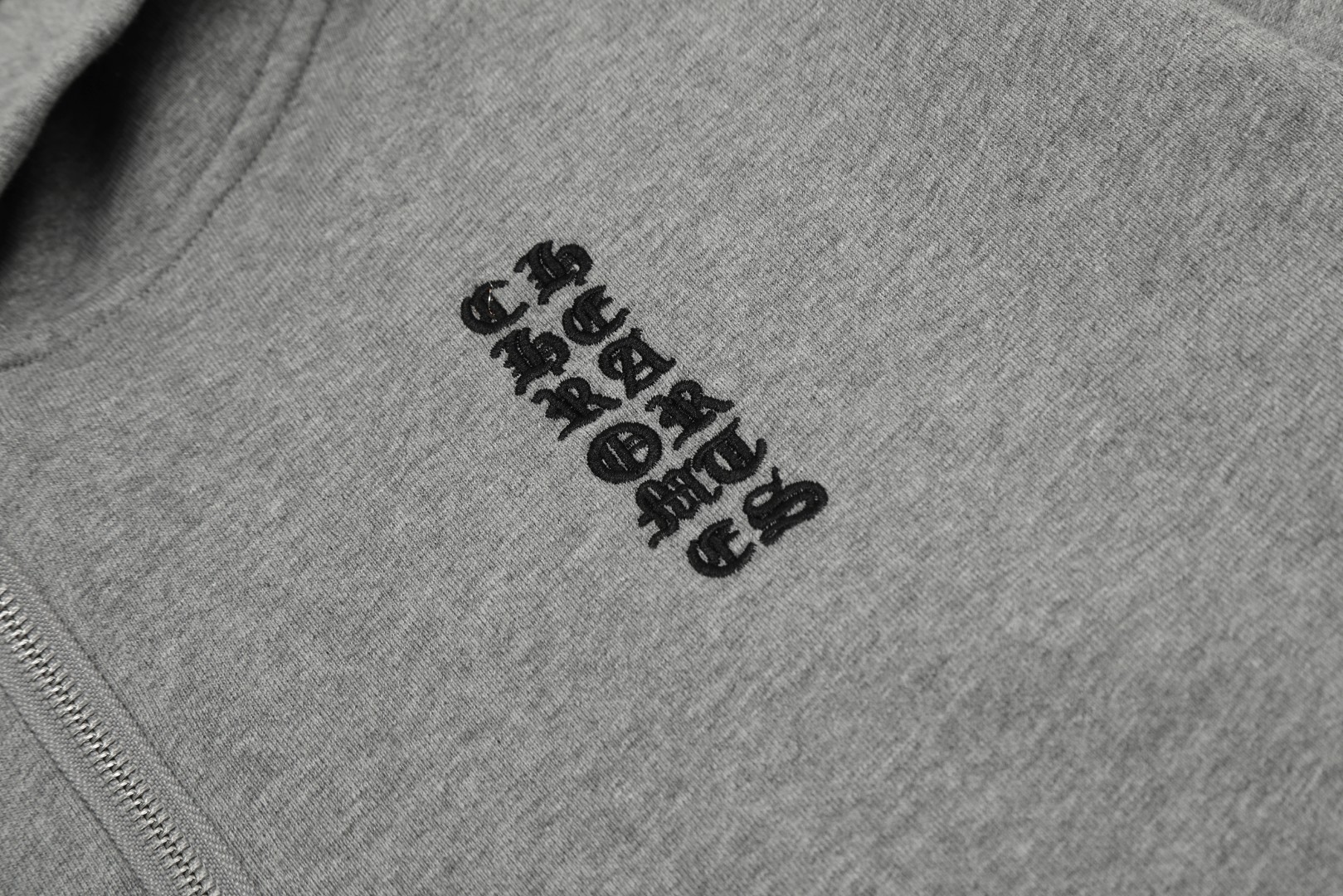 Ch*0me He**ts gray embroidered and printed heavy-duty zip-up hoodie