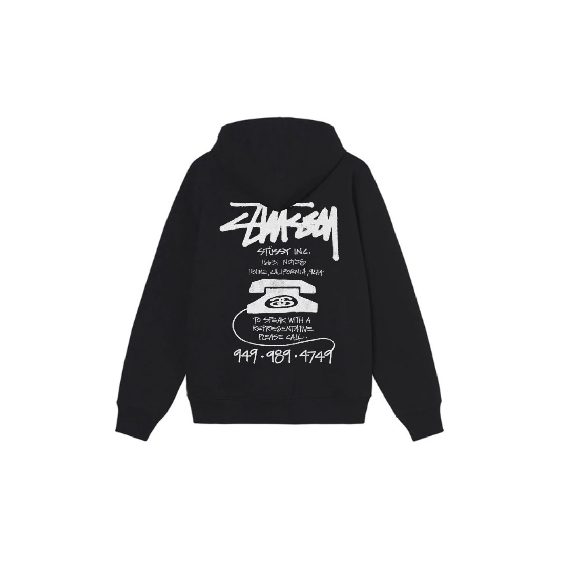 Stu$$y OLD PHONE TEE pigment dyed graphic print hoodie with vintage phone design